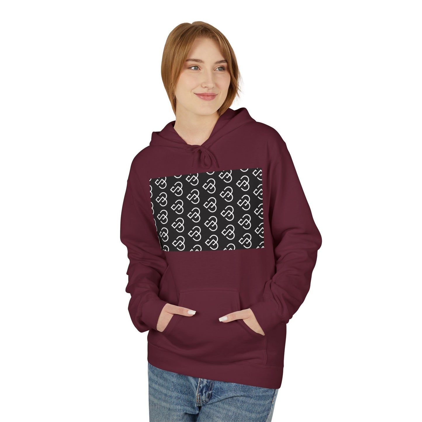 Black Sheep Graphic Hoodie — Bold Diagonal Text & Logo Pattern
