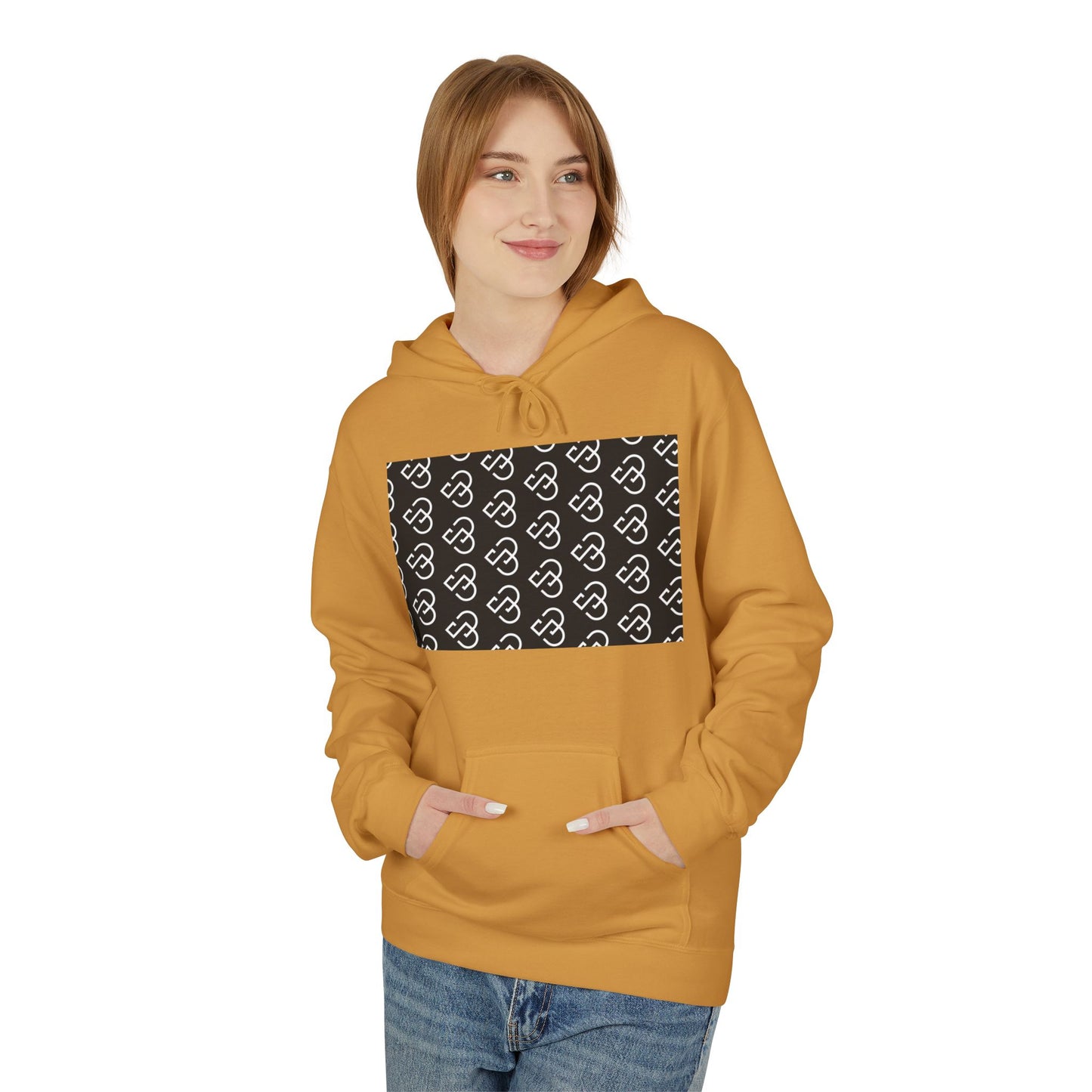 Black Sheep Graphic Hoodie — Bold Diagonal Text & Logo Pattern