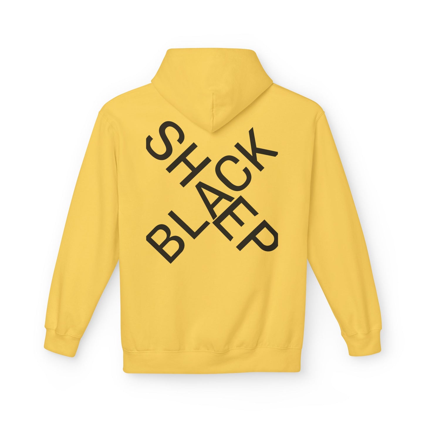 Black Sheep Graphic Hoodie — Bold Diagonal Text & Logo Pattern