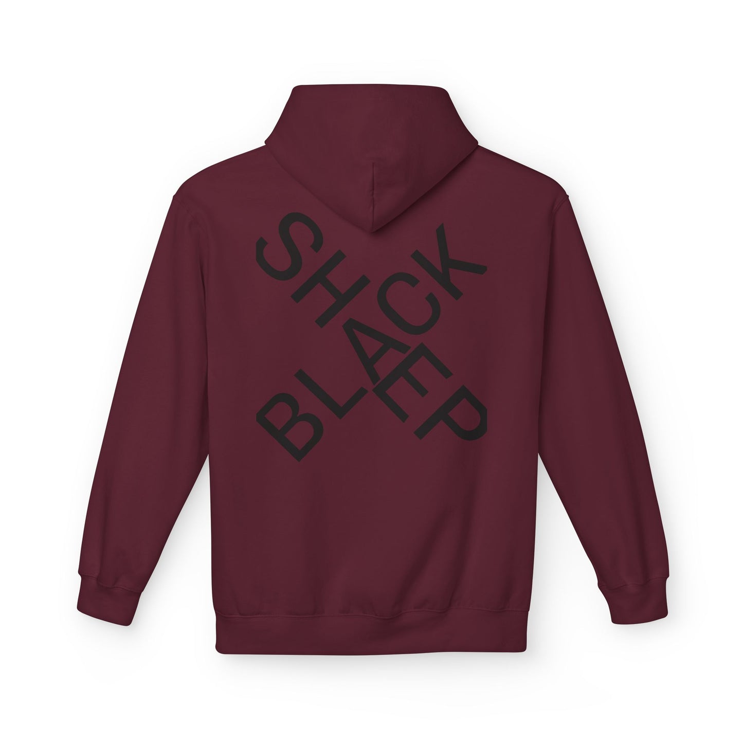 Black Sheep Graphic Hoodie — Bold Diagonal Text & Logo Pattern