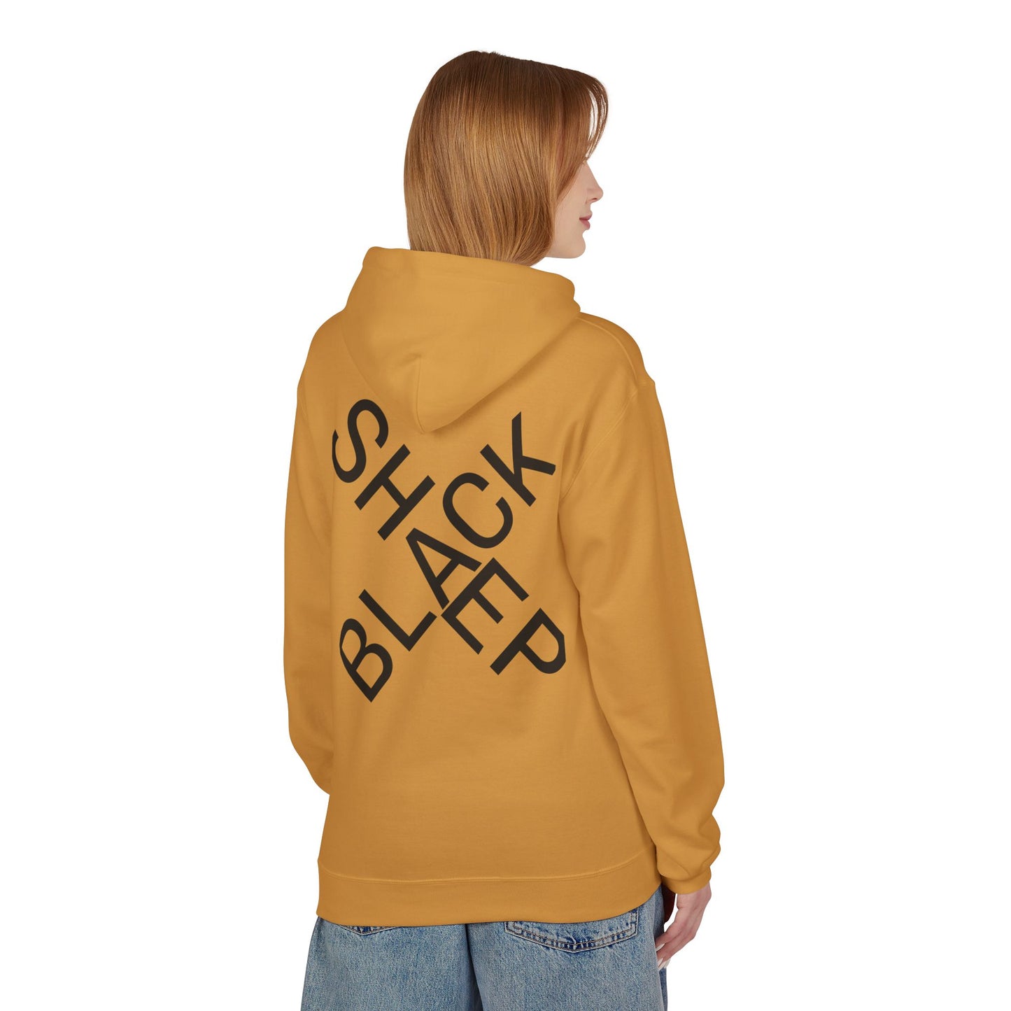 Black Sheep Graphic Hoodie — Bold Diagonal Text & Logo Pattern