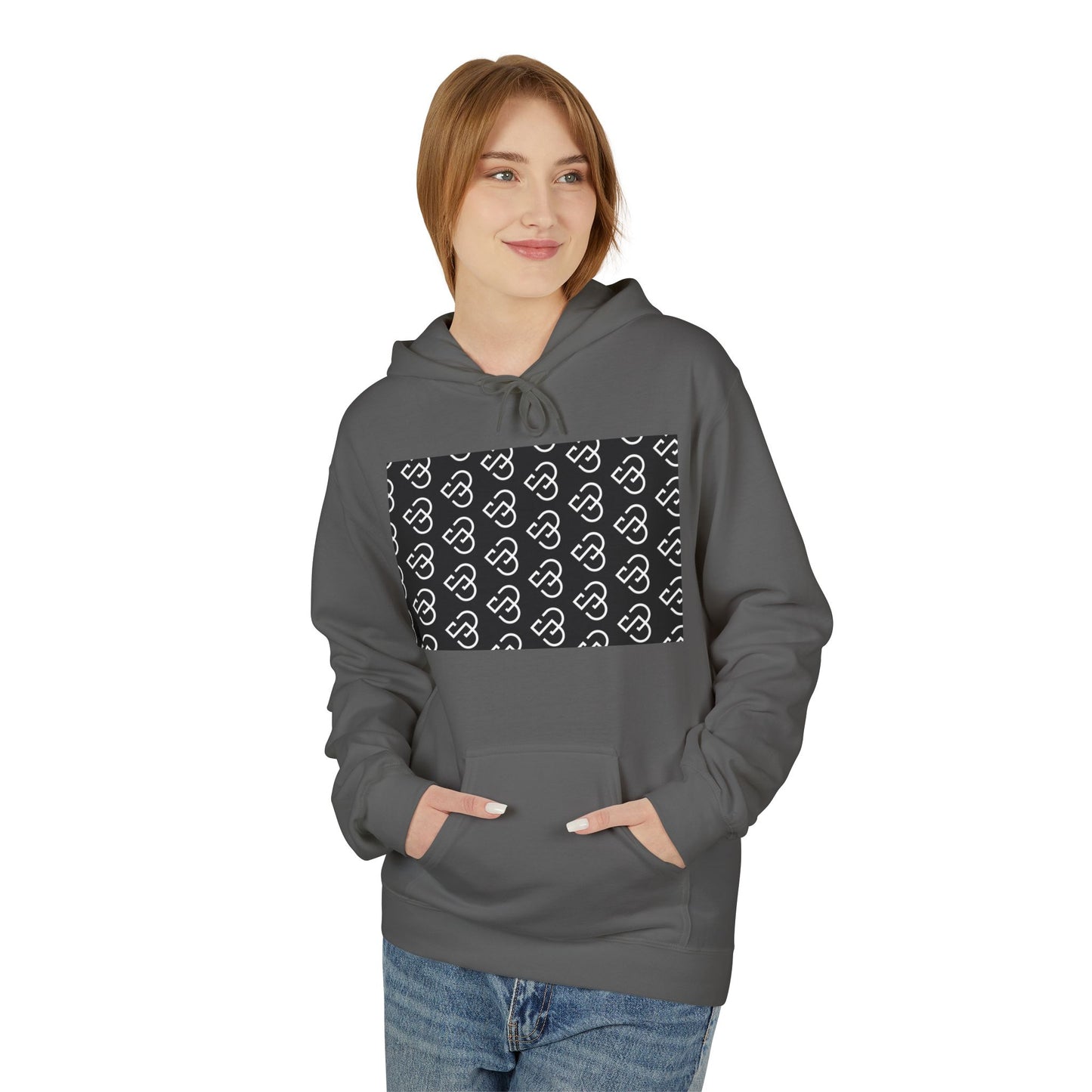 Black Sheep Graphic Hoodie — Bold Diagonal Text & Logo Pattern