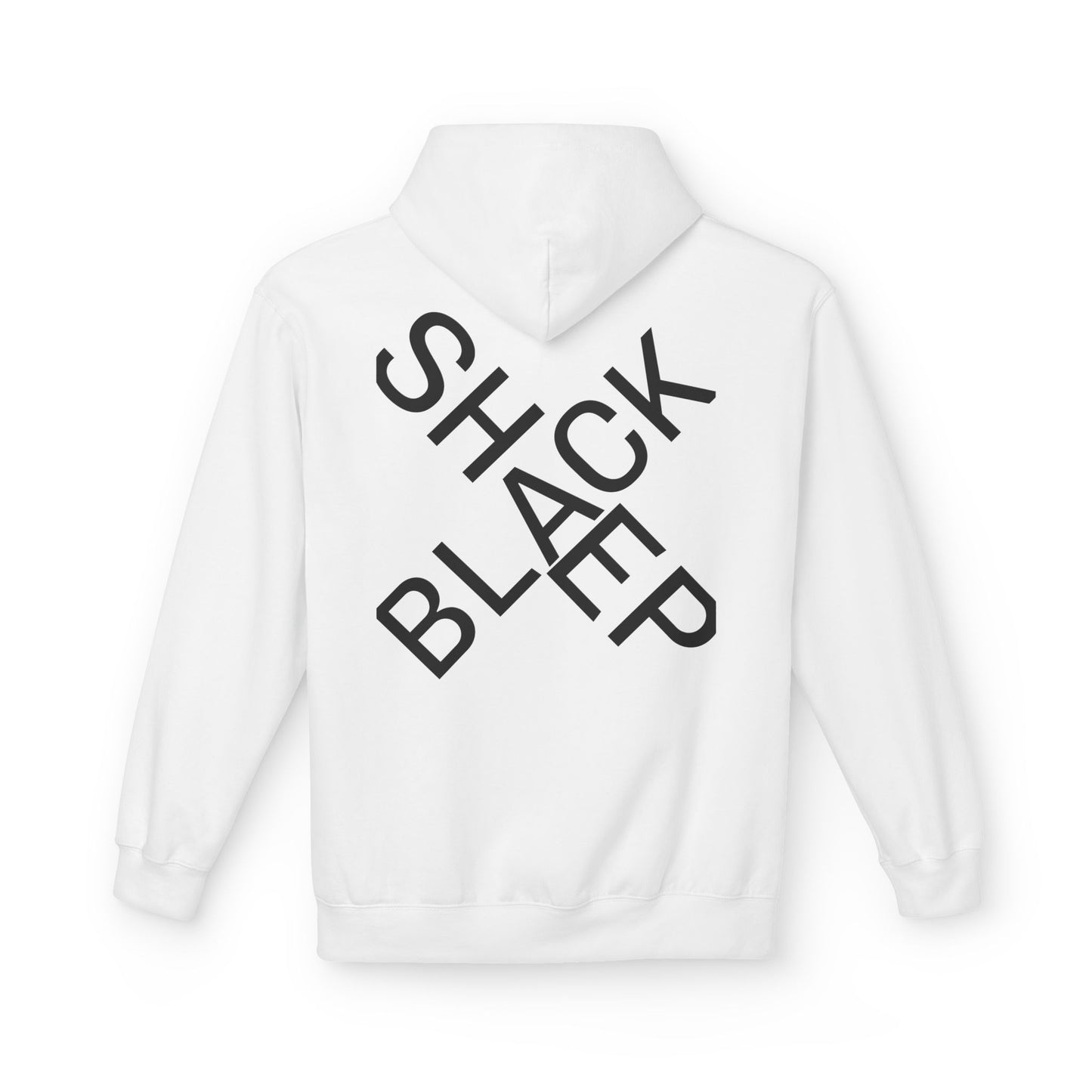 Black Sheep Graphic Hoodie — Bold Diagonal Text & Logo Pattern