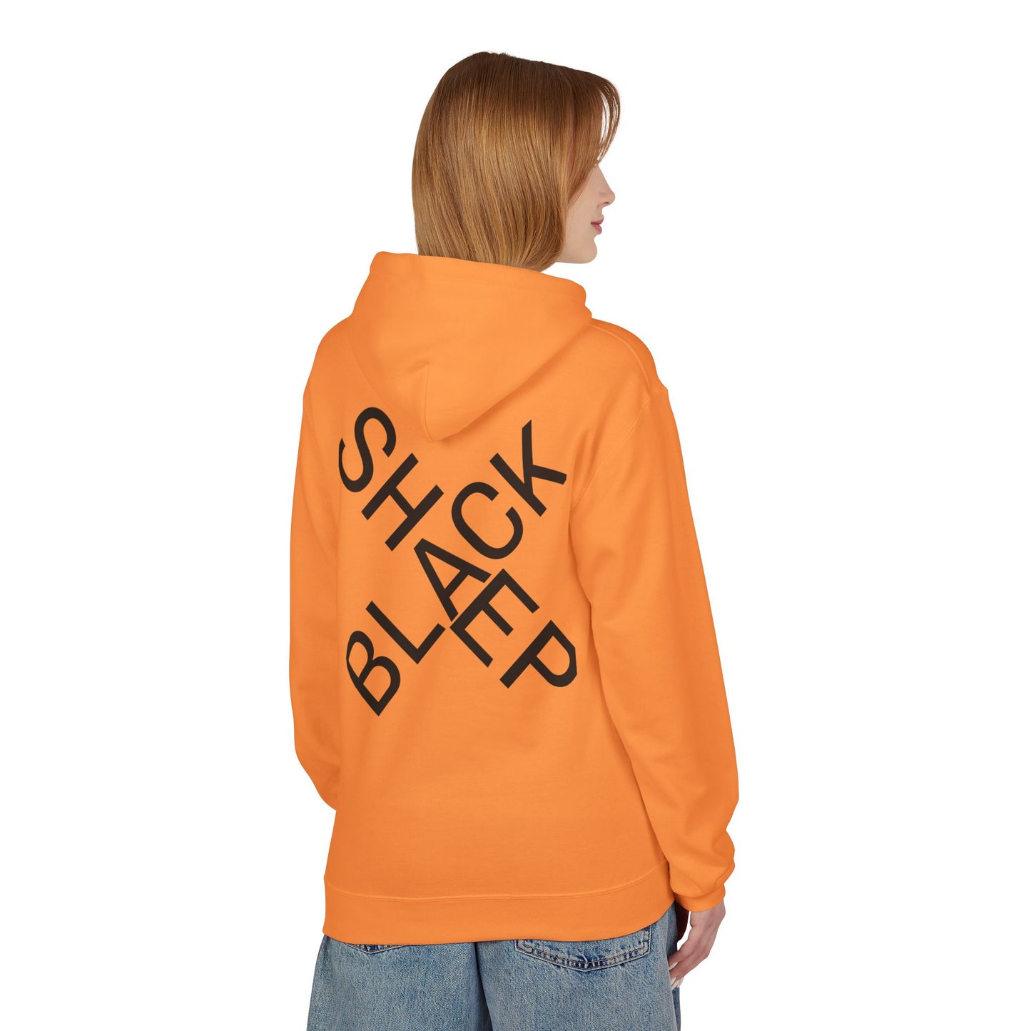 Black Sheep Graphic Hoodie — Bold Diagonal Text & Logo Pattern