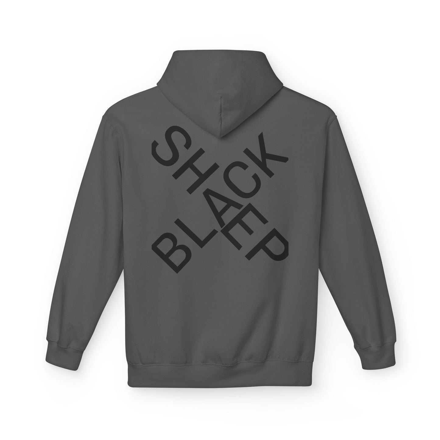 Black Sheep Graphic Hoodie — Bold Diagonal Text & Logo Pattern