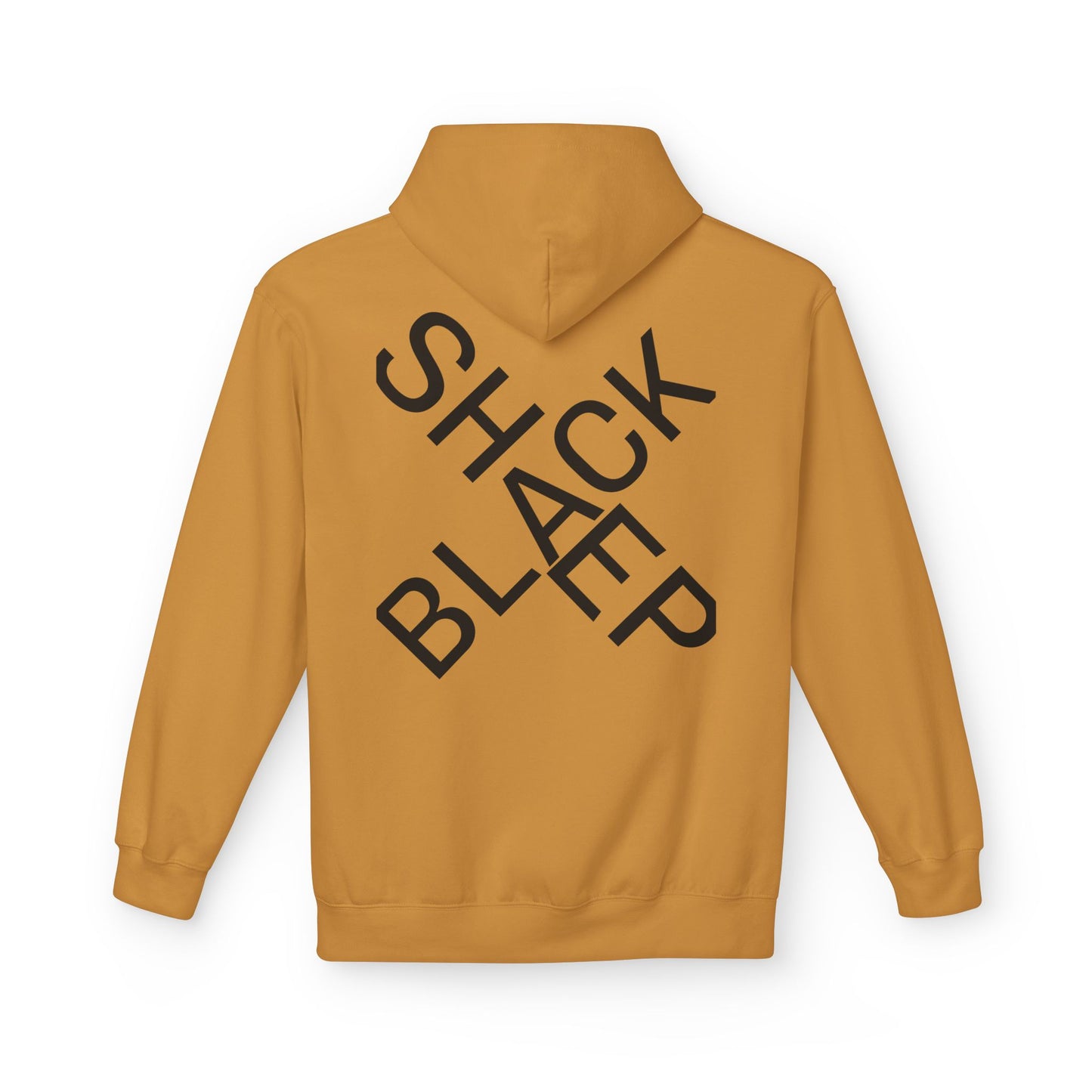 Black Sheep Graphic Hoodie — Bold Diagonal Text & Logo Pattern