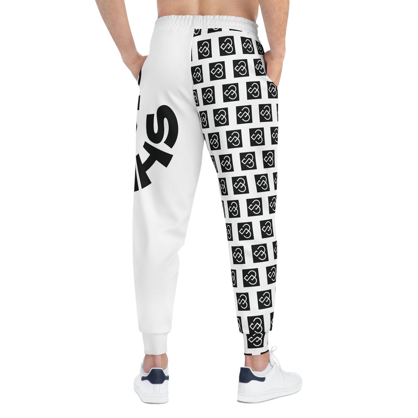 Black & White Logo Pattern Athletic Joggers