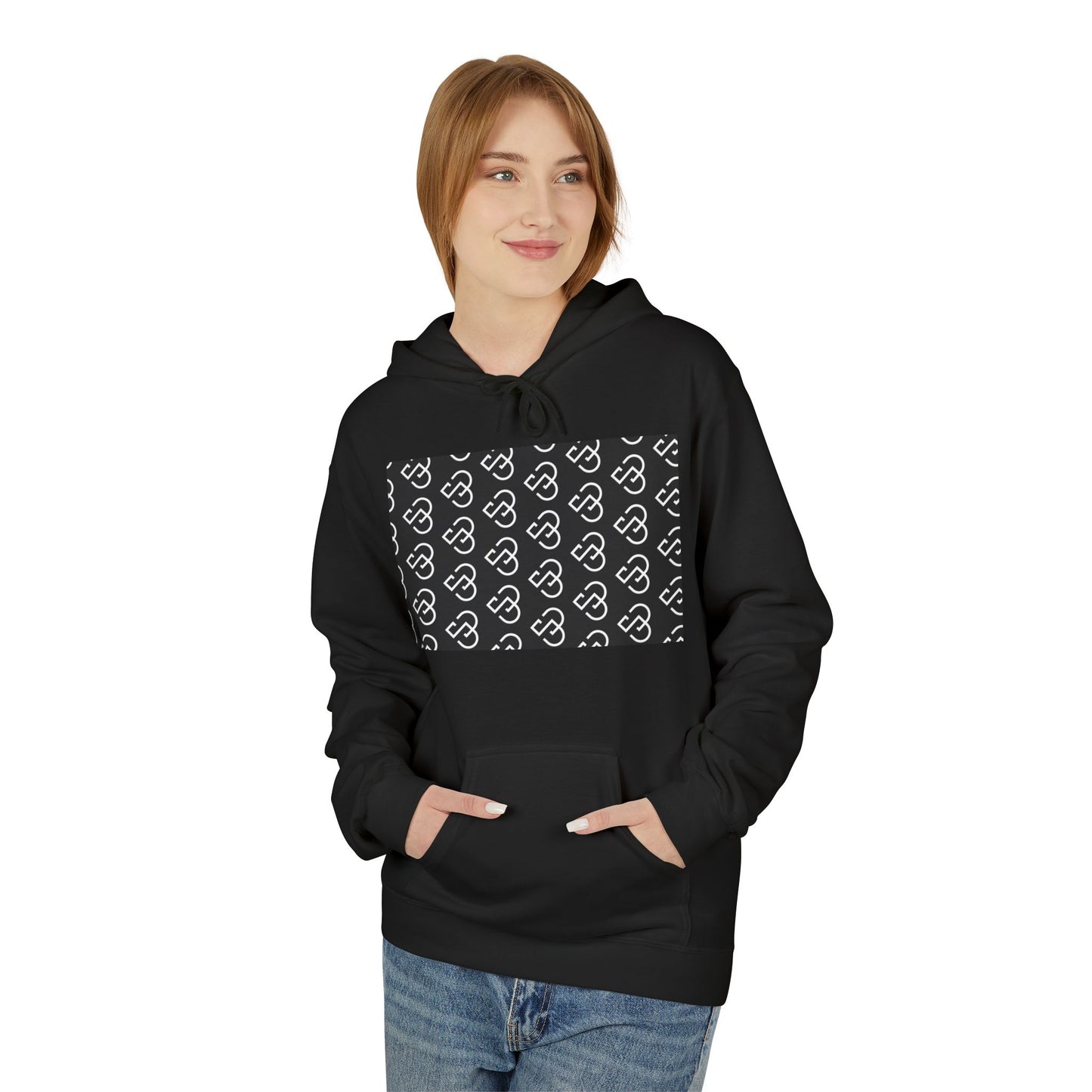 Black Sheep Graphic Hoodie — Bold Diagonal Text & Logo Pattern