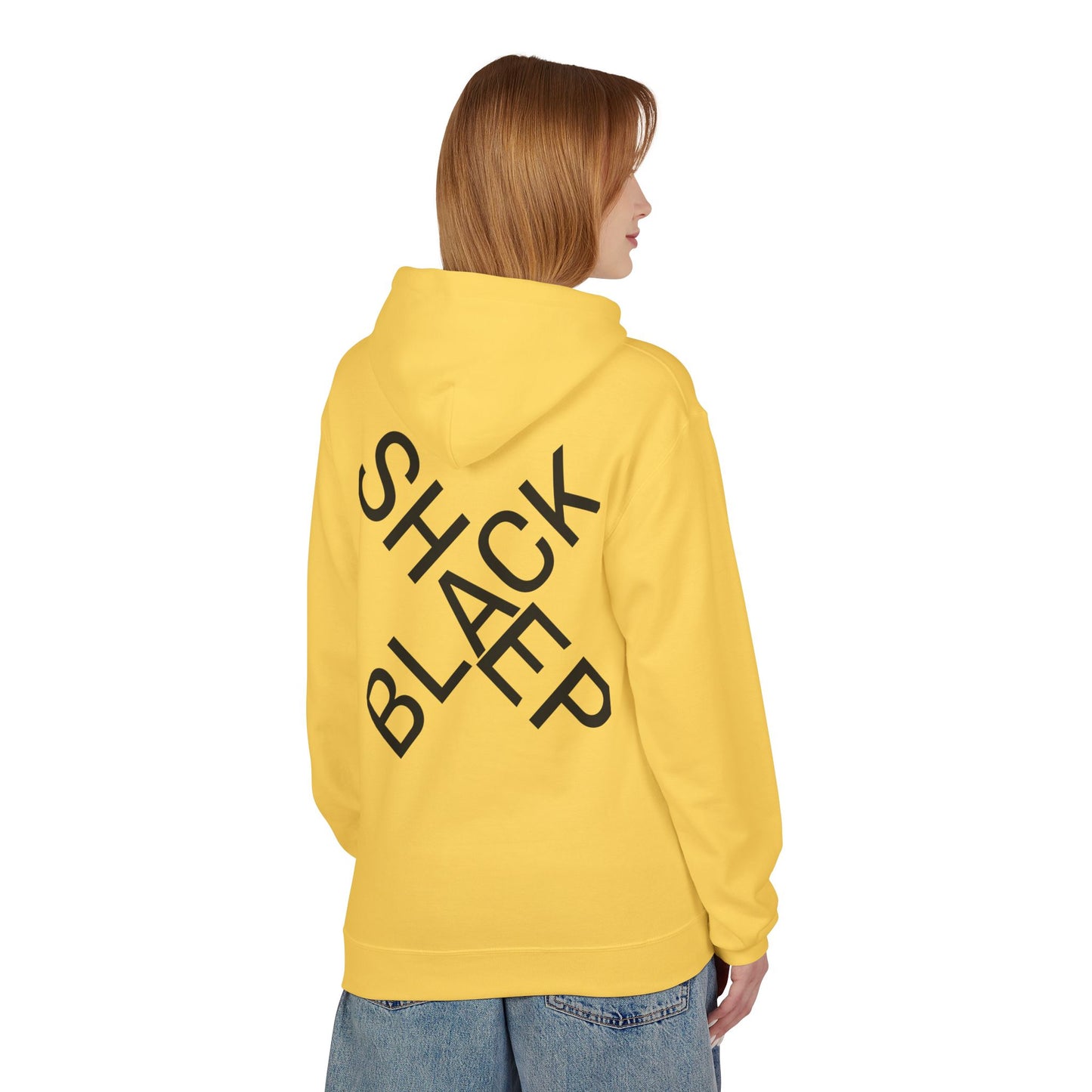 Black Sheep Graphic Hoodie — Bold Diagonal Text & Logo Pattern