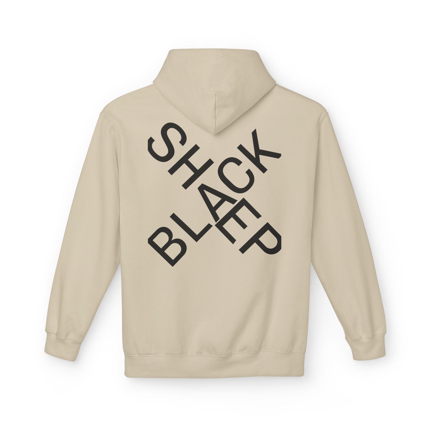Black Sheep Graphic Hoodie — Bold Diagonal Text & Logo Pattern
