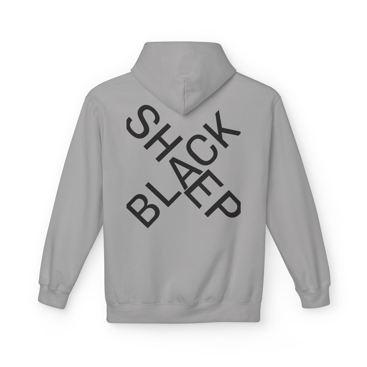 Black Sheep Graphic Hoodie — Bold Diagonal Text & Logo Pattern