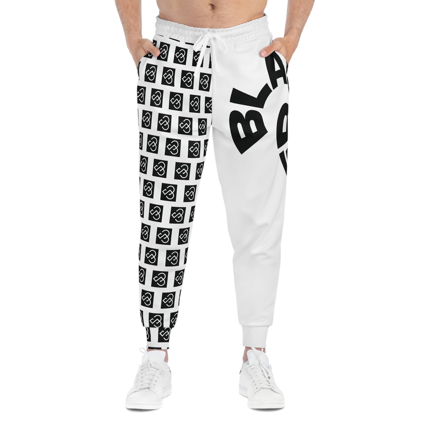 Black & White Logo Pattern Athletic Joggers
