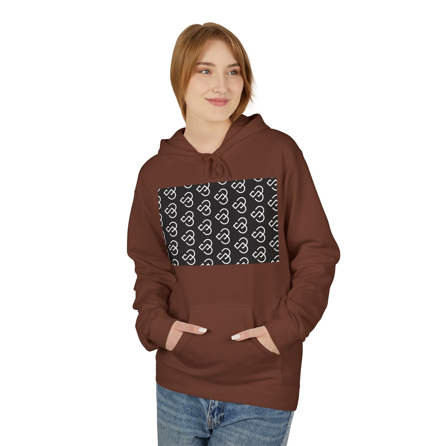Black Sheep Graphic Hoodie — Bold Diagonal Text & Logo Pattern