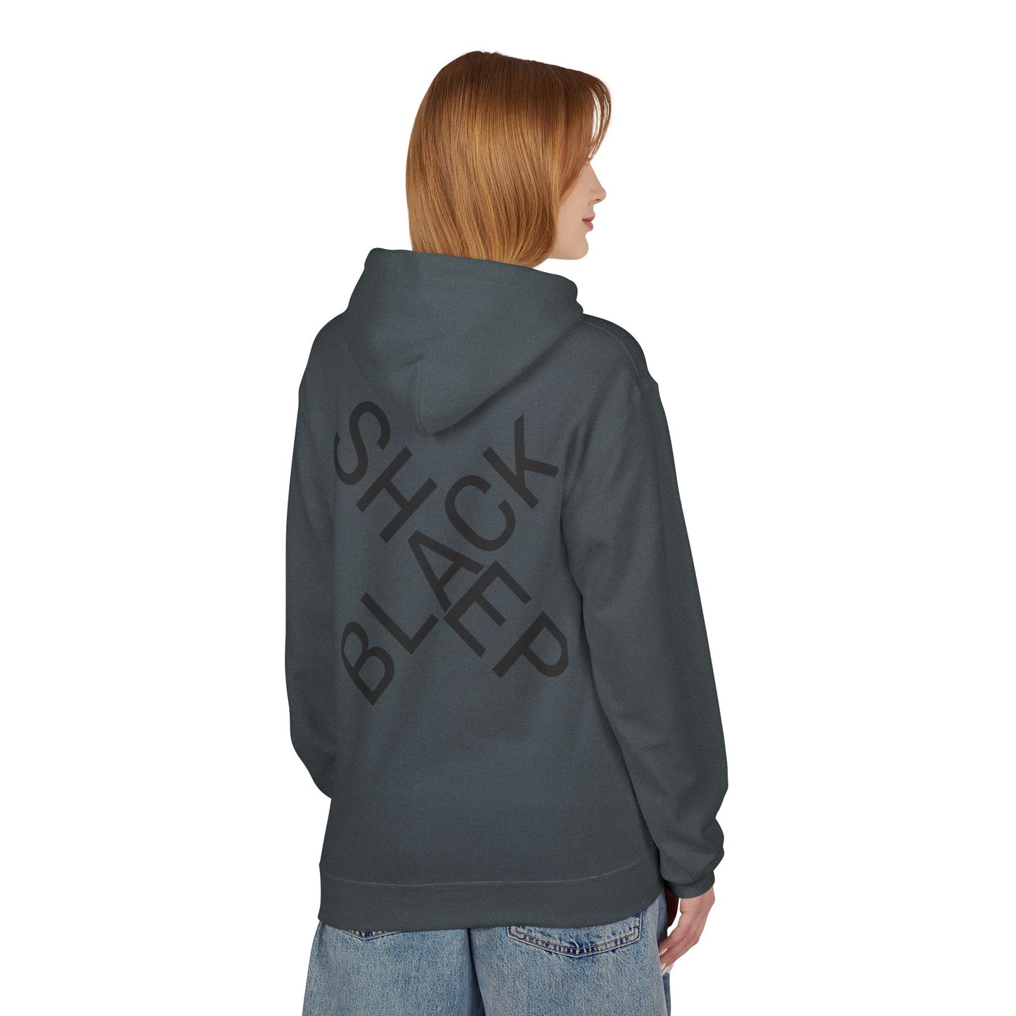 Black Sheep Graphic Hoodie — Bold Diagonal Text & Logo Pattern