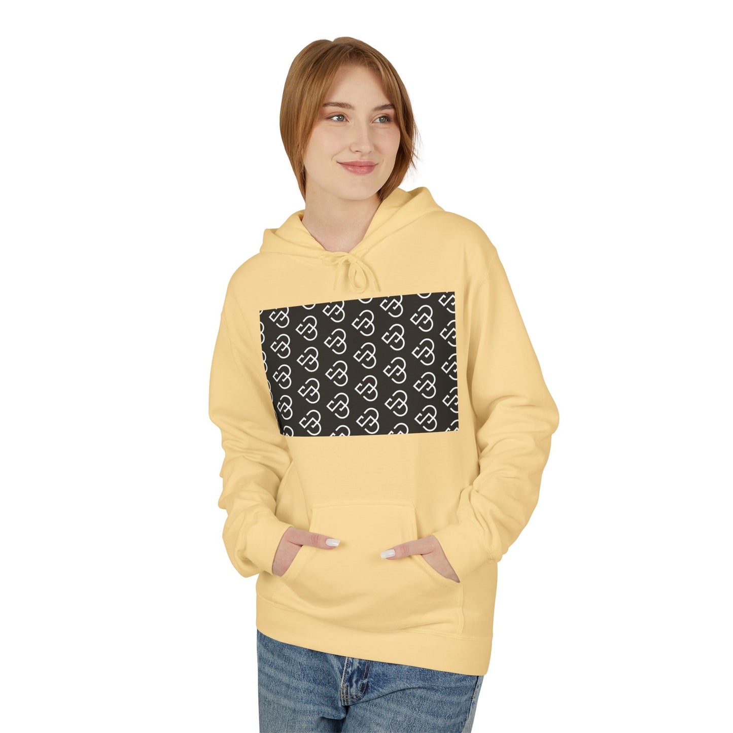 Black Sheep Graphic Hoodie — Bold Diagonal Text & Logo Pattern