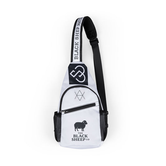 Black Sheep Co. Logo Chest Bag – White Sling Pack with Monogram & Sheep Graphic
