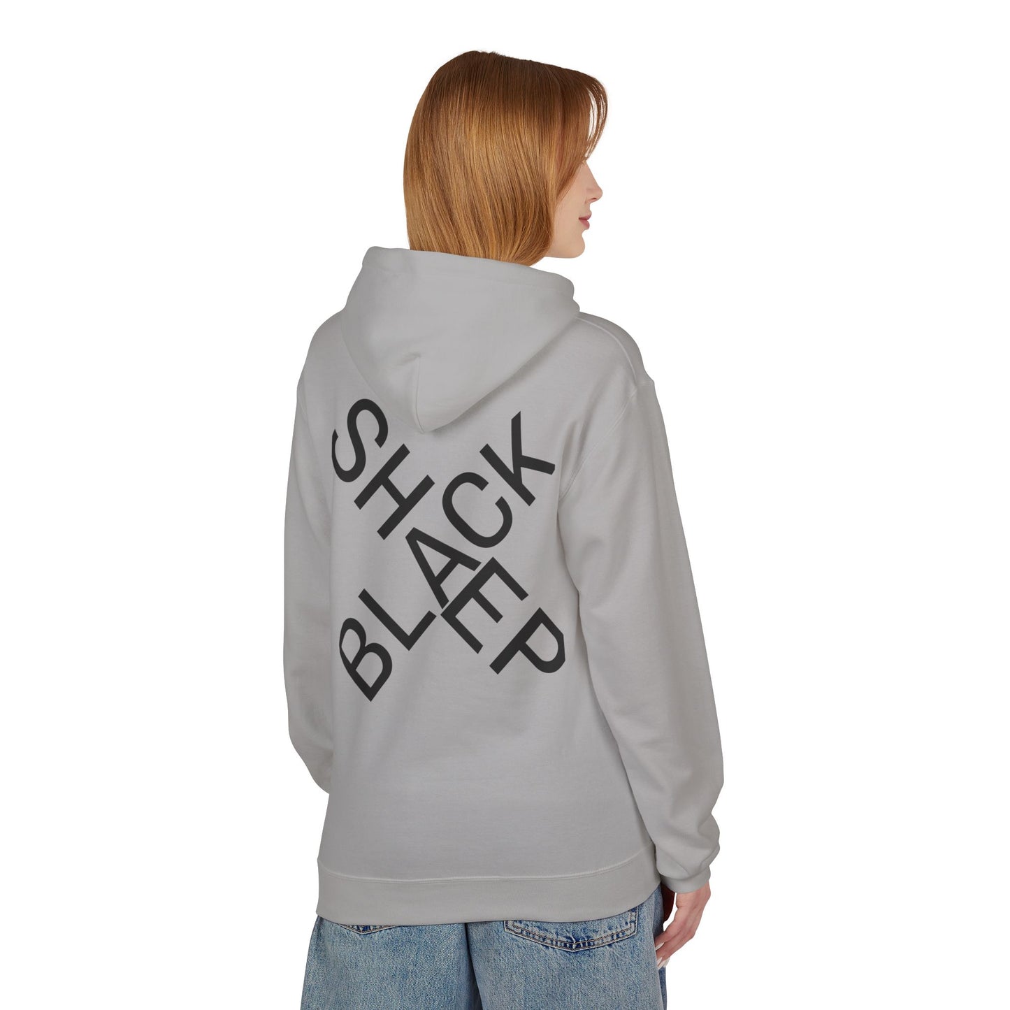 Black Sheep Graphic Hoodie — Bold Diagonal Text & Logo Pattern