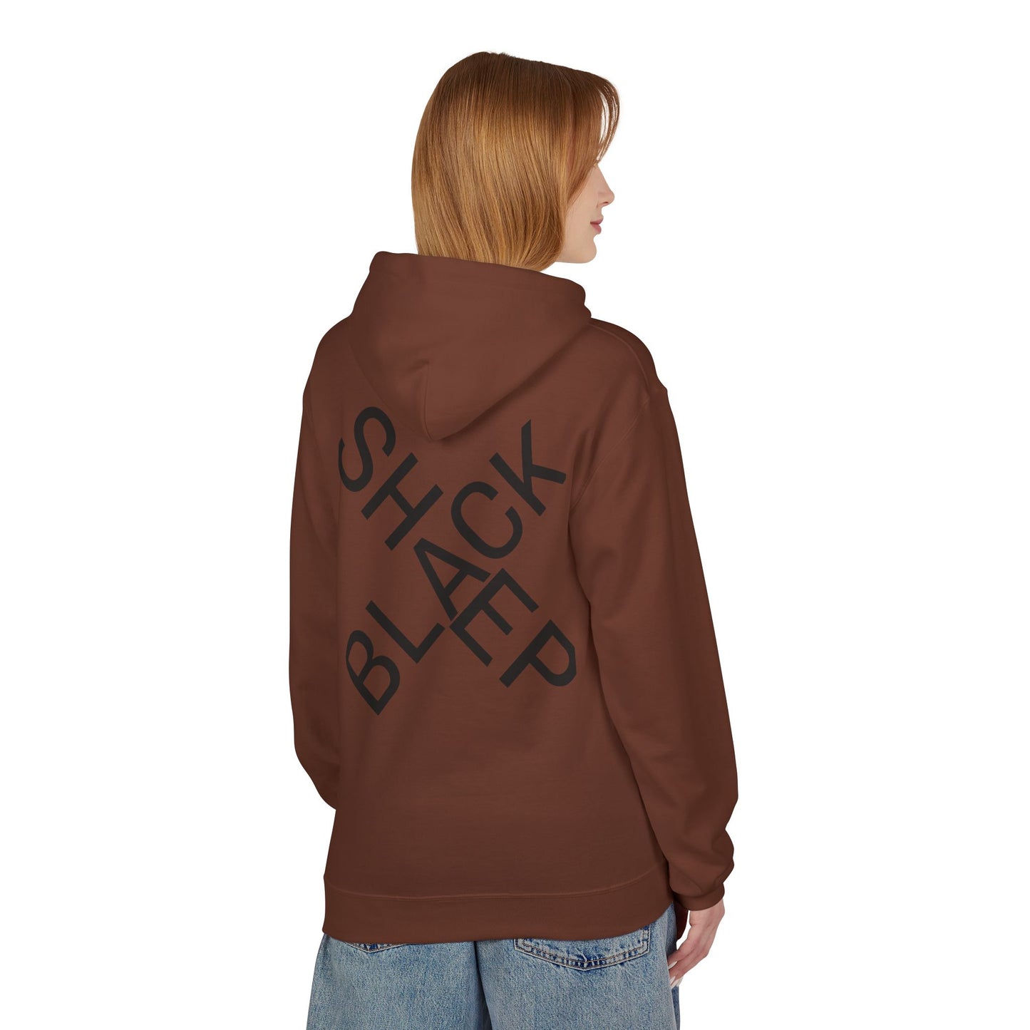 Black Sheep Graphic Hoodie — Bold Diagonal Text & Logo Pattern