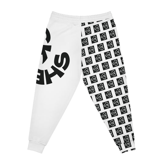 Black & White Logo Pattern Athletic Joggers
