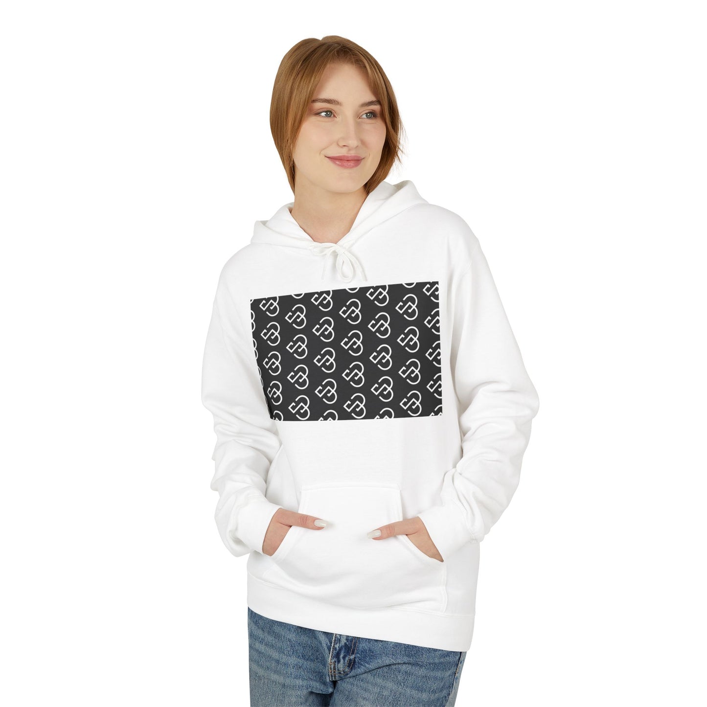 Black Sheep Graphic Hoodie — Bold Diagonal Text & Logo Pattern