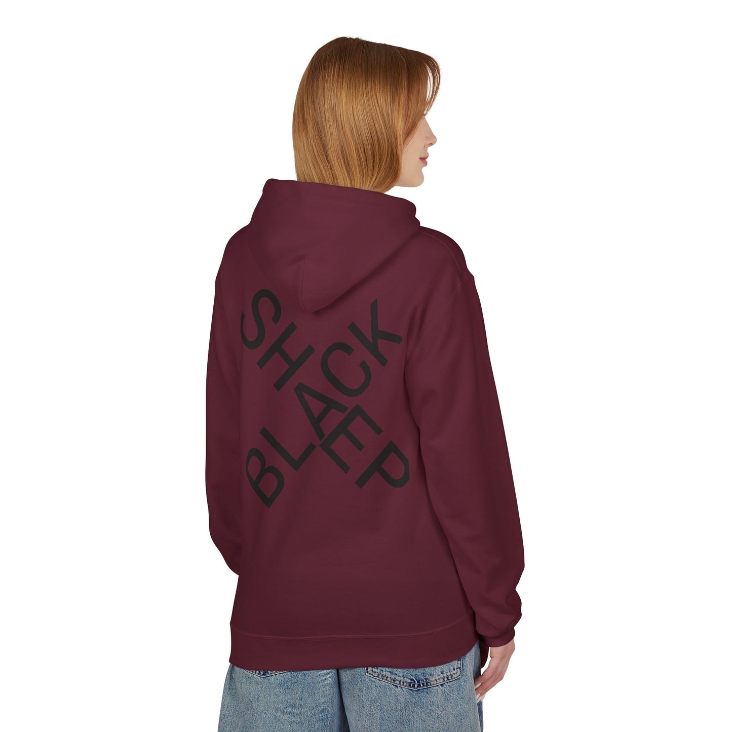 Black Sheep Graphic Hoodie — Bold Diagonal Text & Logo Pattern
